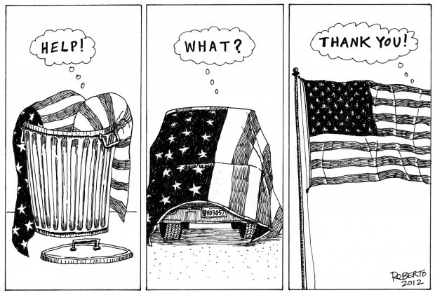 Editorial cartoon: Giant flag